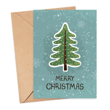 Christmas Card - Watercolour Merry Christmas Tree - Small (Approx. A6 | 105mm x 148mm | 4.1in x 5.8in) - Standard Smooth Card