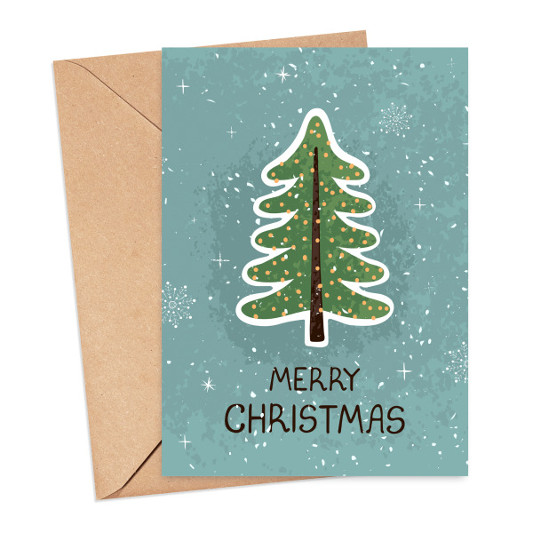 Christmas Card - Watercolour Merry Christmas Tree - Small (Approx. A6 | 105mm x 148mm | 4.1in x 5.8in) - Standard Smooth Card