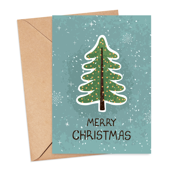 Christmas Card - Watercolour Merry Christmas Tree - Small (A6)