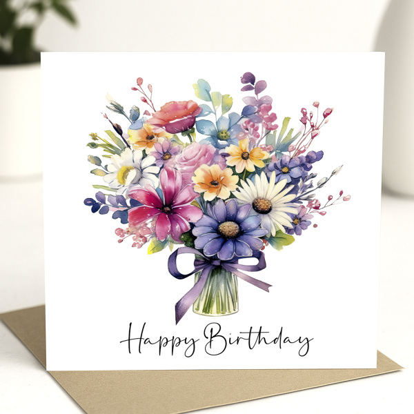 Floral Birthday Cards - Bright Colourful Floral Card - Standard Smooth Card