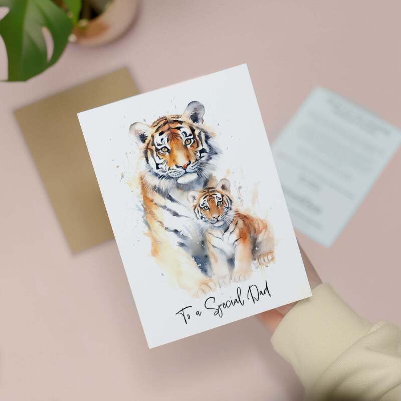 Birthday Card For Dad Card for Fathers Day Birthday Card For Her Birthday Gift For Dad Happy Birthday Card For Dad with Tiger Illustration - Large (5x7) / Blank Message
