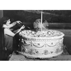 Holy Mackerel birthday candles retro black and white photographic card featuring a vintage image of an enormous birthday cake - 12.6 x 17.7cm and blank inside