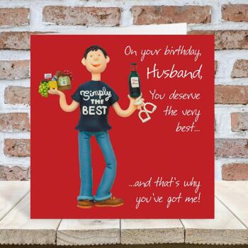 Husband, simple the best birthday card for him - designed by Erica Sturla - 15cm square and blank inside, made in the UK
