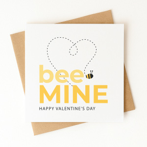 Valentine's Day Card - Bee Mine - Luxury Linen Textured Card