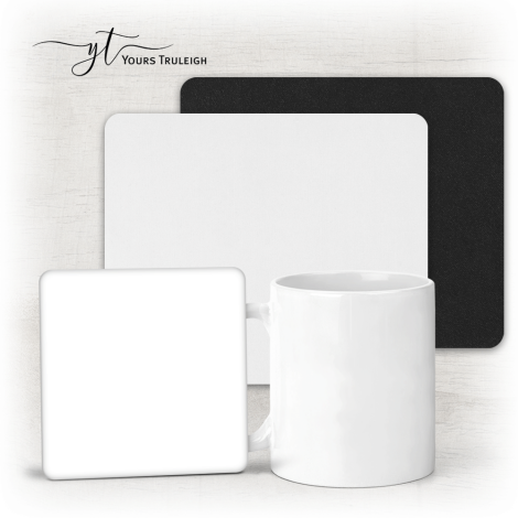 Ceramic Mug, Hardboard Coaster & Fabric Mousemat