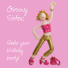 Holy Mackerel groovy sister birthday card - designed by artist Erica Sturla - 15cm square and blank inside for your message - made in the UK