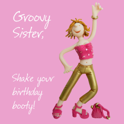 Holy Mackerel groovy sister birthday card - designed by artist Erica Sturla - 15cm square and blank inside for your message - made in the UK
