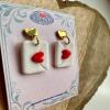Heart Envelope Dangle Earrings | Handmade Polymer Clay Love Letter - silver