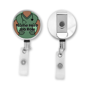 Personalised Metal ID Reel - Green Scrubs - Skin Tone 3