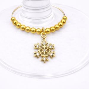 Handmade Wine Glass Charm - Gold Diamante Snowflake