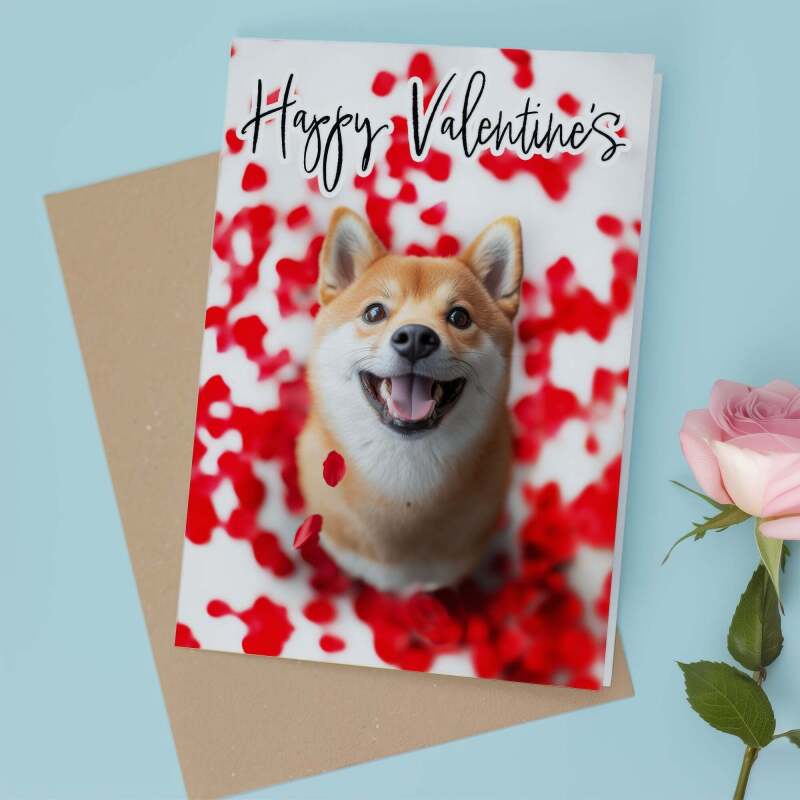 Valentine's Day Card Of A Shiba Inu Valentine's Day Card For Her or For Him From The Dog - Portrait (5x7) / Blank Inside