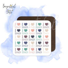 Father's Day Coaster - I Love Dad Sketched Hearts