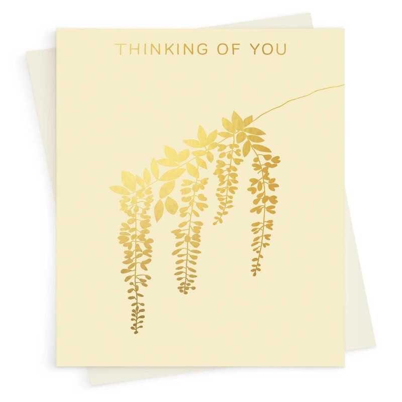 Laburnum Thinking of you card embellished with gold foil -  designed by artist Eloise Hall - 15.7 x 11cm and blank inside