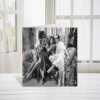 Threes a crowd, black and white vintage photographic card featuring comedians Eric and Ernie - 12.6 x 17.7cm, blank inside - made in the UK