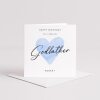 Godfather Birthday Card with Personalised custom name, Blue Watercolour Heart design, Handmade Greeting UK - Smooth No Message - Kraft Brown