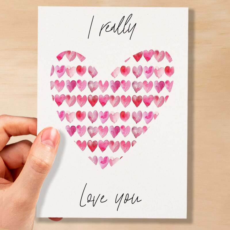 Anniversary or Valentine's Card for Her Anniversary Card for Wife Valentines Day Card For Husband Boyfriend or Girlfriend Love Hearts - Large (5x7) / Blank Message