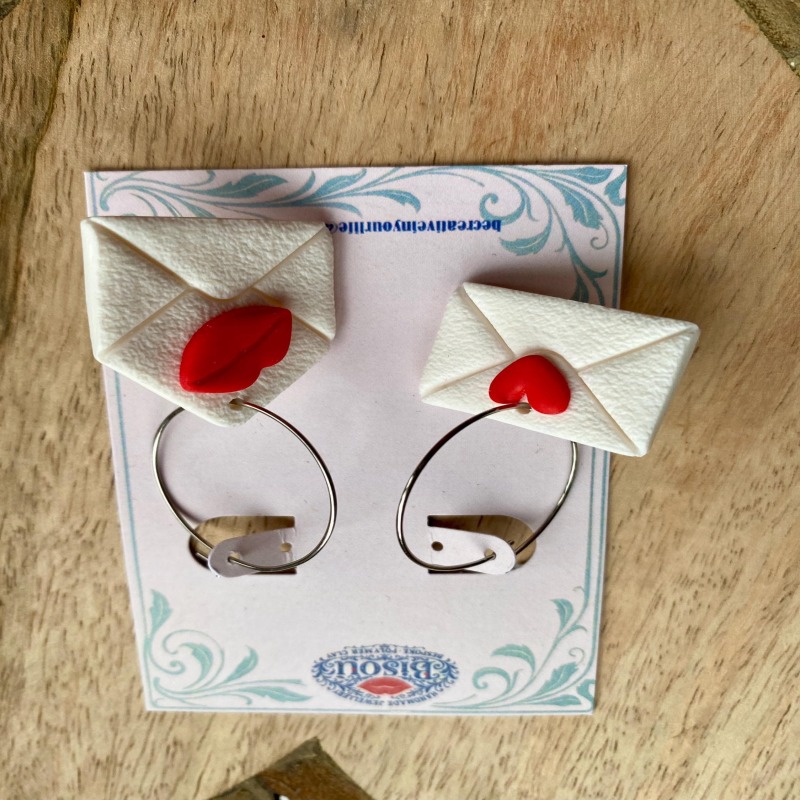 Heart Envelope Dangle Earrings | Handmade Polymer Clay Jewelry - silver