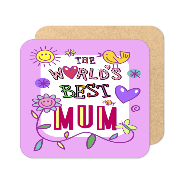 Mother's Day Coaster - Cartoon Style The World's Best Mum - Standard Wooden Coaster