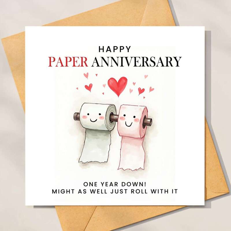 1 Year Anniversary Card for Husband or Wife – Funny & Romantic 1st Paper Anniversary Greeting Card – Perfect for Couples