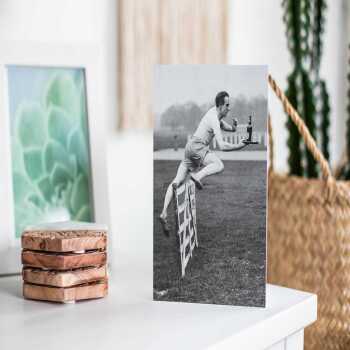 Dont spill it - Black and white photographic hurdles themed card - 12.6 x 17.7cm and blank inside, made in the UK