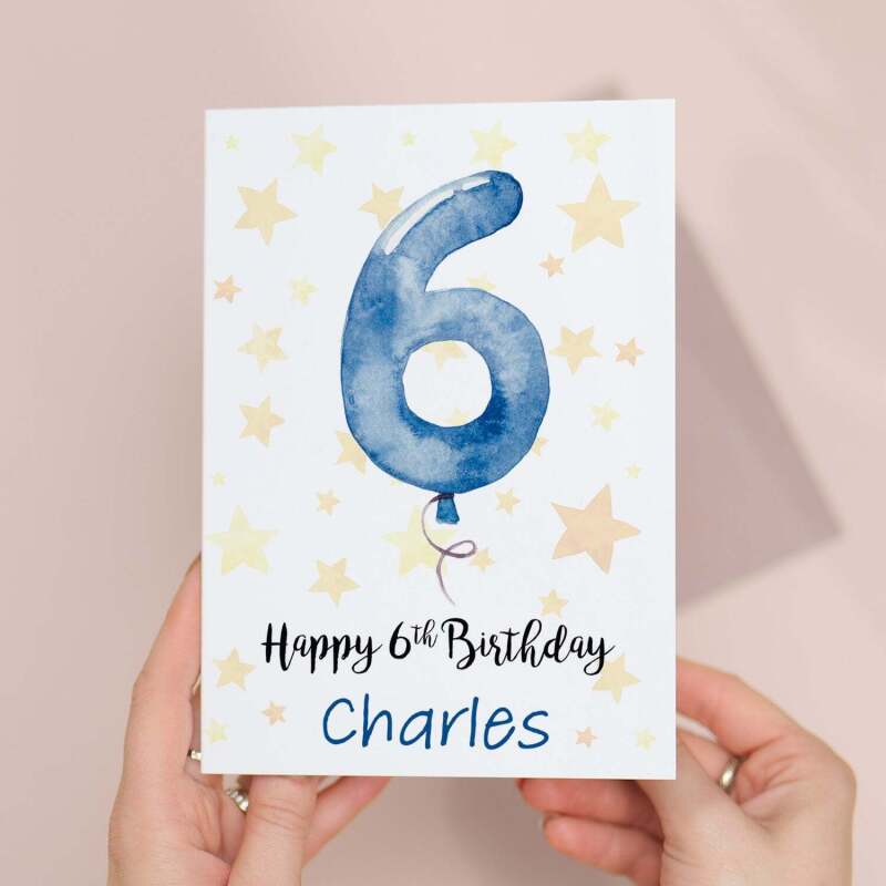Personalised 6th Birthday Card For Boy Custom Name Card For Boy Sixth Birthday Card For Child Birthday Card for Boy Custom 6th Birthday - Large (5x7) / Blank Message
