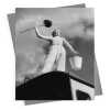 Mop and bucket, black and white photographic card featuring a woman cleaning a caravan - 12.6 x 17.7cm and blank inside - made in the UK