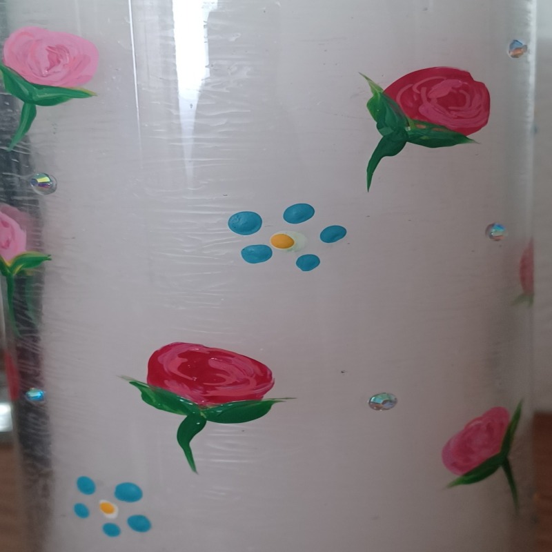 Hand Painted Rosebud and Forget-me-not Floral Candle Holders