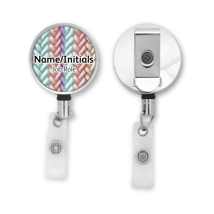 Personalised Metal ID Reel - Pastel Knitted Pattern