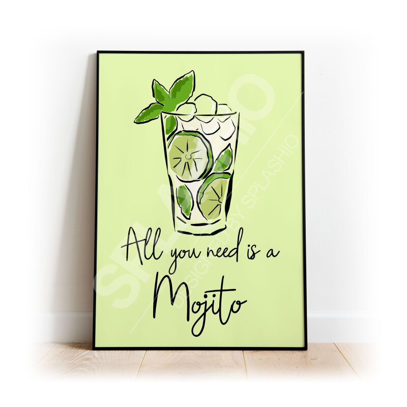 MOJITO Art Print, High Gloss Print, Hand Drawn Cocktail Art, Home Decor, Home Bar Custom Drink Art Cocktails Mojito Cocktail - Hand Drawn - A6