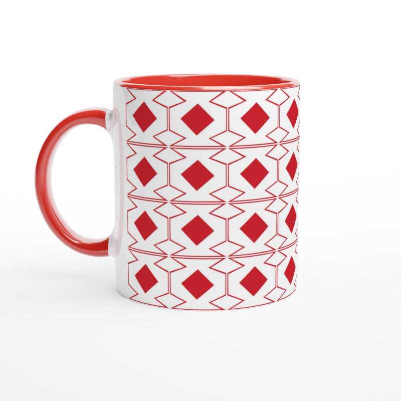 Red Diamonds and Shapes Mug - Ceramic White