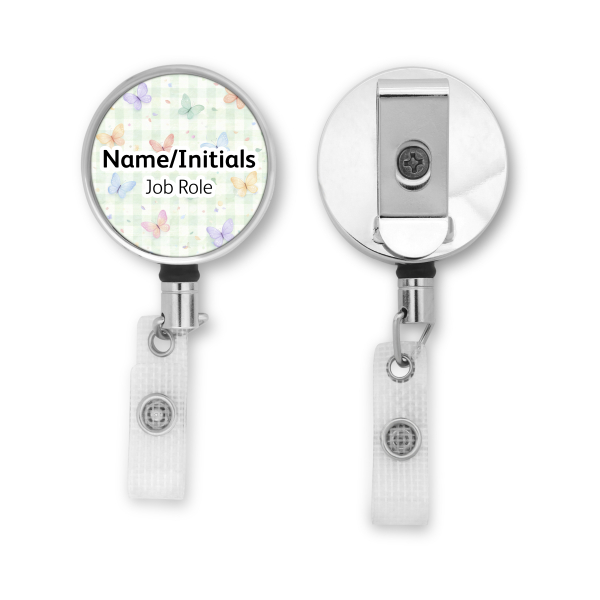 Personalised Metal ID Reel - Pastel Butterfly Gingham