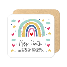Personalised Teacher Coaster - Thank You For Being All Kinds of Wonderful - Standard Wooden Coaster