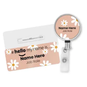 Name Badge & Metal ID Reel - Daisy Hello My Name is... - Peach
