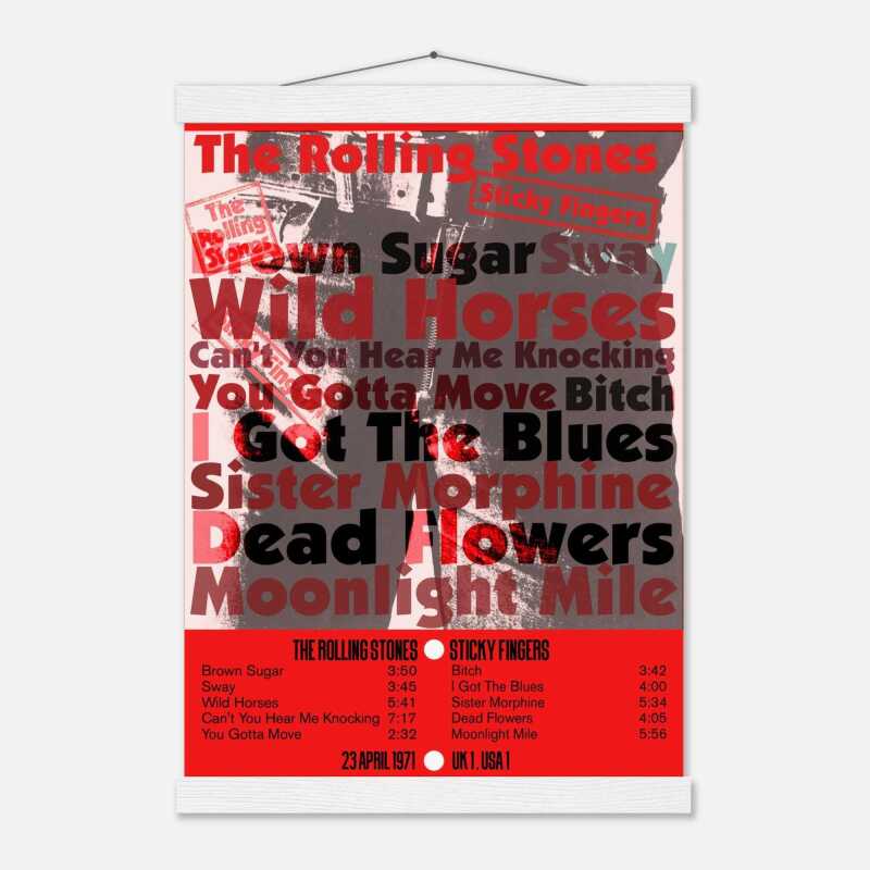 Rolling Stones 'Sticky Fingers' Album Tracklist Poster with Hanger - White wall hanger