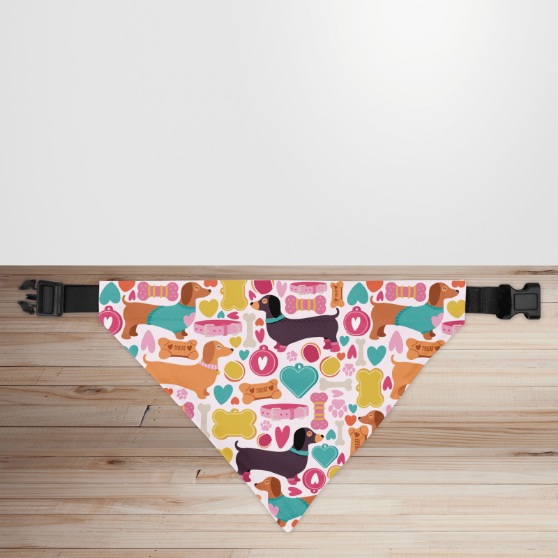 Puppy Love Sausage Dog Print Dog/Puppy Bandana - Small - 12x17cm (Strap: 25cm - 40cm)