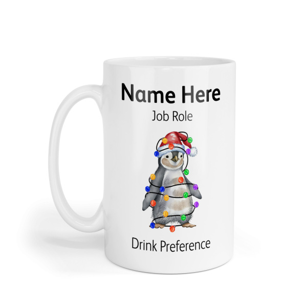 Personalised Ceramic Mug - Penguin in Lights
