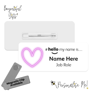Name Badge - Neon Heart Hello My Name is... - No. 14 White