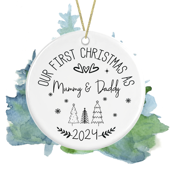 Personalised Ceramic Christmas Tree Decoration - Our First Christmas as Mummy & Daddy