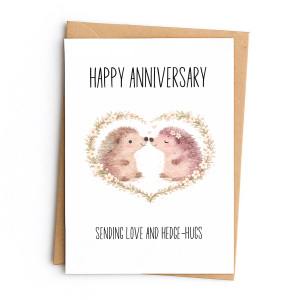 Anniversary Card - Sending Love and Hedge-hugs - Small (Approx. A6 | 105mm x 148mm | 4.1in x 5.8in) - Standard Smooth Card