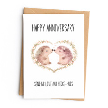 Anniversary Card - Sending Love and Hedge-hugs - Small (Approx. A6 | 105mm x 148mm | 4.1in x 5.8in) - Standard Smooth Card