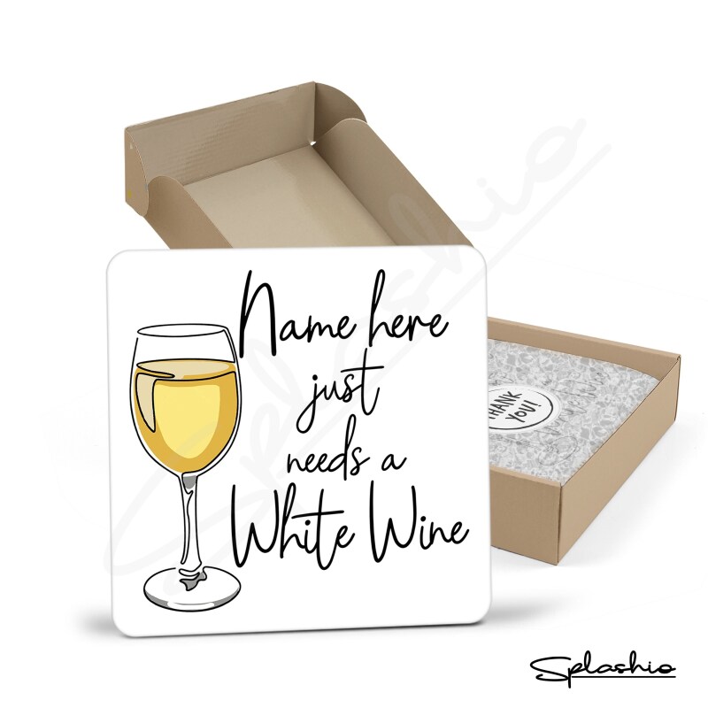 White Wine Set of 4 Coasters Cocktail Personalised Coaster, Fathers Day gift, Christmas Coaster, Secret Santa, Birthday Gift, Home Bar.