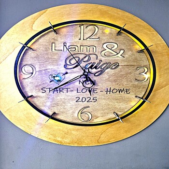 Personalized Wooden LED Wall Clock – Custom Engraved Gift for Home & Weddings