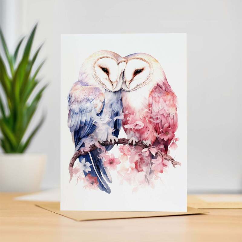 Anniversary Card For Wife Card for Anniversary Card For Husband Owl Anniversary Card For Couple Engagement Card For Couple Wedding Card - Large (5x7) / Blank Message