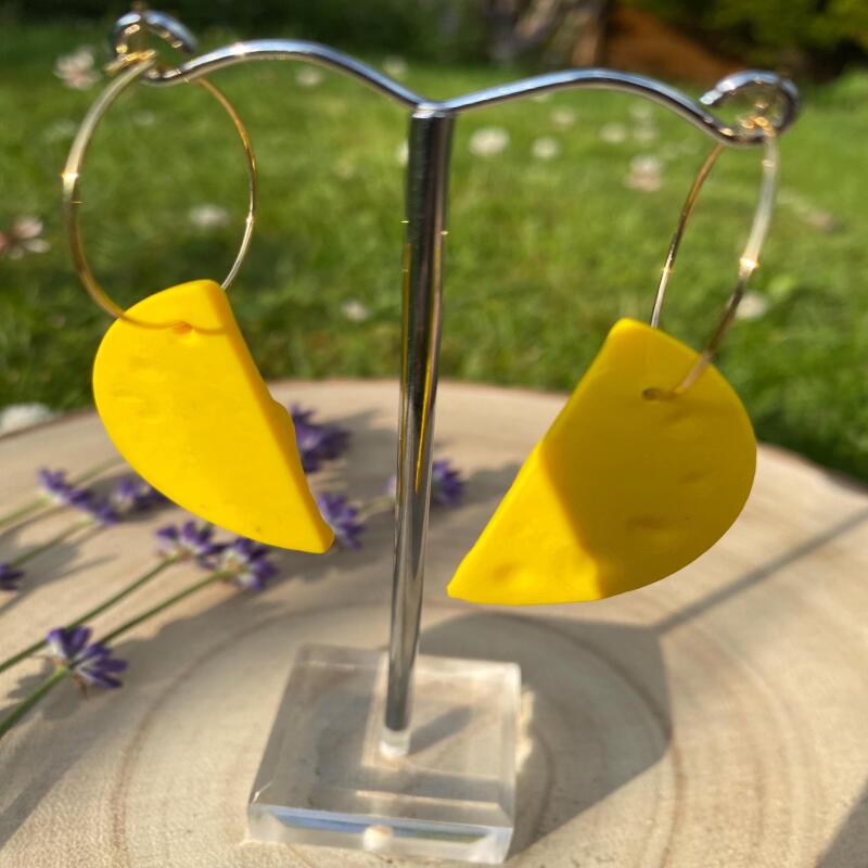 Polymer clay, Lemon Hoop Earrings: Gold Leaf Summer Jewelry - silver