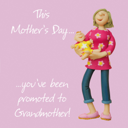 Holy Mackerel Promoted to Grandmother Mothers Day card by Erica Sturla, 150mm square, for first Mothering Sunday as a Grandma