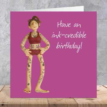 Tattoo birthday card for her - designed by Erica Sturla - 15cm square and blank inside, made in the UK
