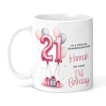 Personalised 21st Birthday Ceramic Mug - Pink Balloons