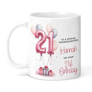 Personalised 21st Birthday Ceramic Mug - Pink Balloons
