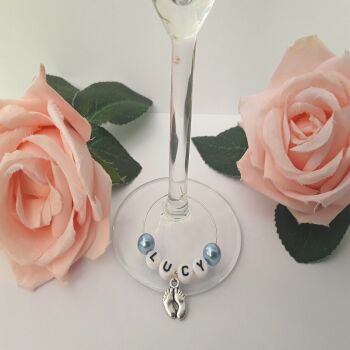 Personalised baby shower glass charm, Baby shower wine glass charm gift