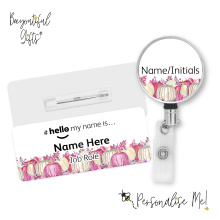 #hello my name is... Name Badge & Metal ID Reel - Pink Pumpkin Border